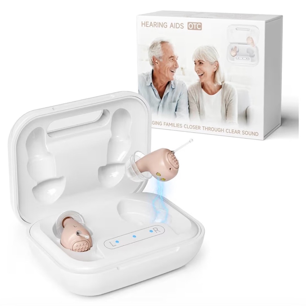 OTC Hearing Aids Rechargeable w/ Charging Case, Clear Sound,80+ Hrs Battery Life